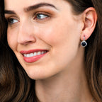 Sterling Silver Blue Cushion Shaped  Drop Earrings