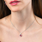 Sterling Silver Cushion Shaped Red Pendant Necklace