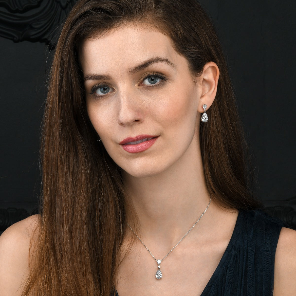 Sterling Silver Cubic Zirconia Pear Shaped Drop Earrings