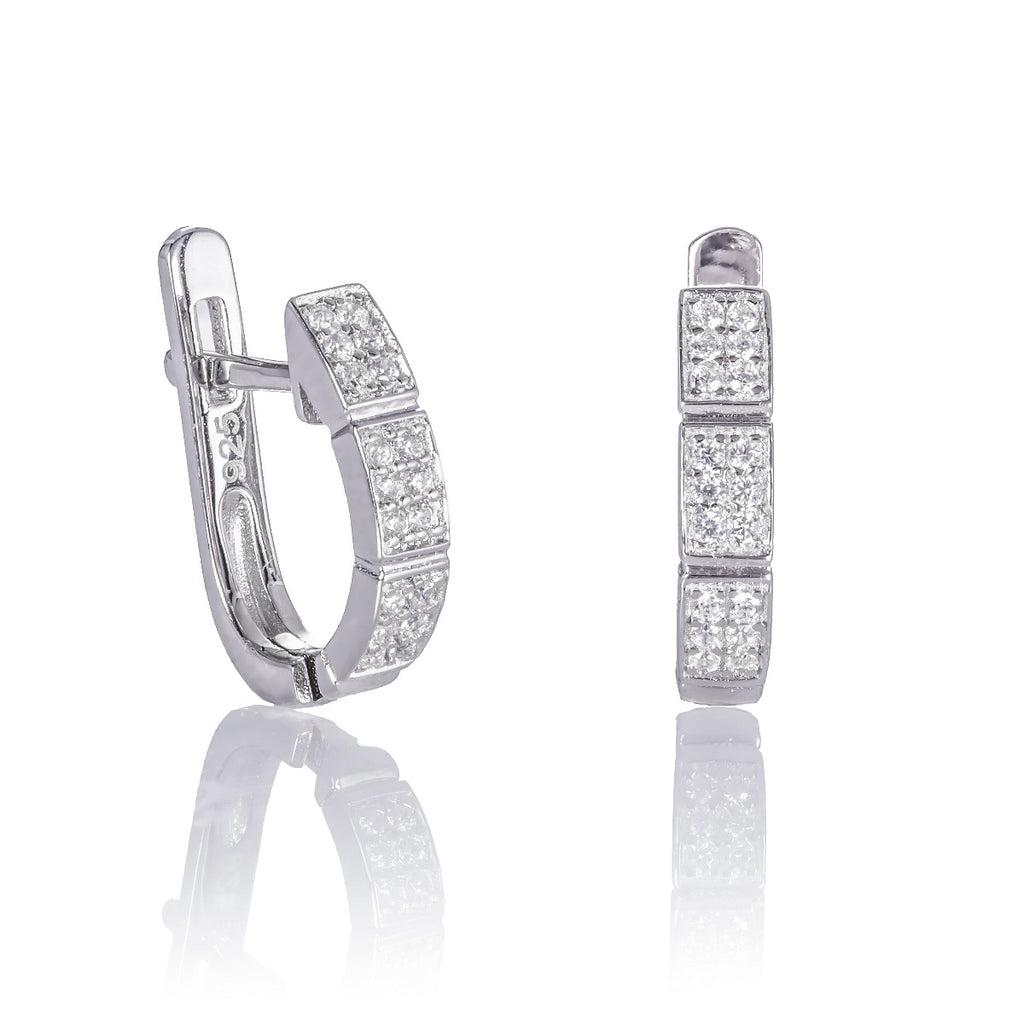 Sterling Silver Hoop Earrings 20mm, Channel Set Baguette Cubic Zirconia