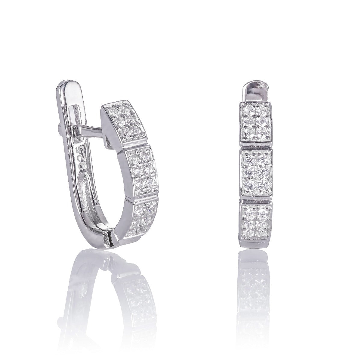 Sterling Silver Hoop Earrings 20mm, Channel Set Baguette Cubic Zirconia