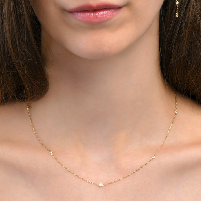 Dainty Diamond Chain Necklace with 0.25ct Diamond Necklace in 9K Yellow Gold