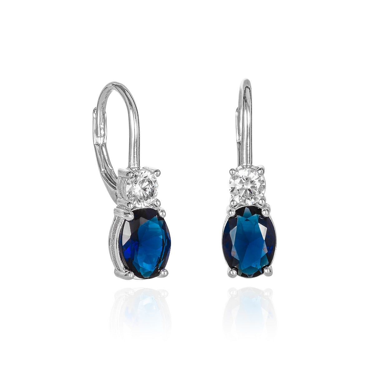 Sterling Silver Blue Drop Earrings with Leverback clasps