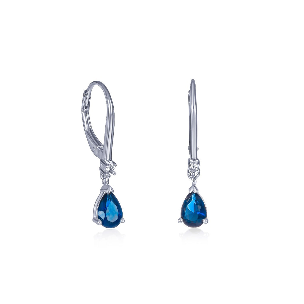 Sterling Silver Blue Pear CZ Leverback Drop Earrings