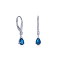 Sterling Silver Blue Pear CZ Leverback Drop Earrings