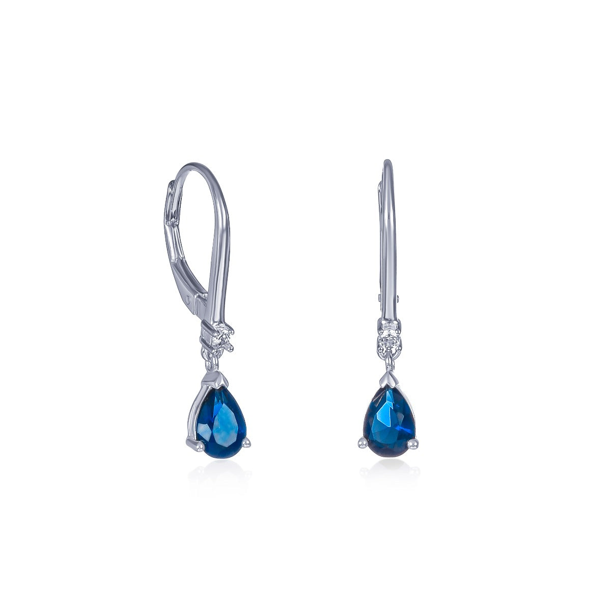 Sterling Silver Blue Pear CZ Leverback Drop Earrings