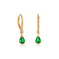 Gold Plated Sterling Silver Green Pear CZ Leverback Drop Earrings