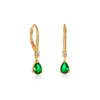 Gold Plated Sterling Silver Green Pear CZ Leverback Drop Earrings