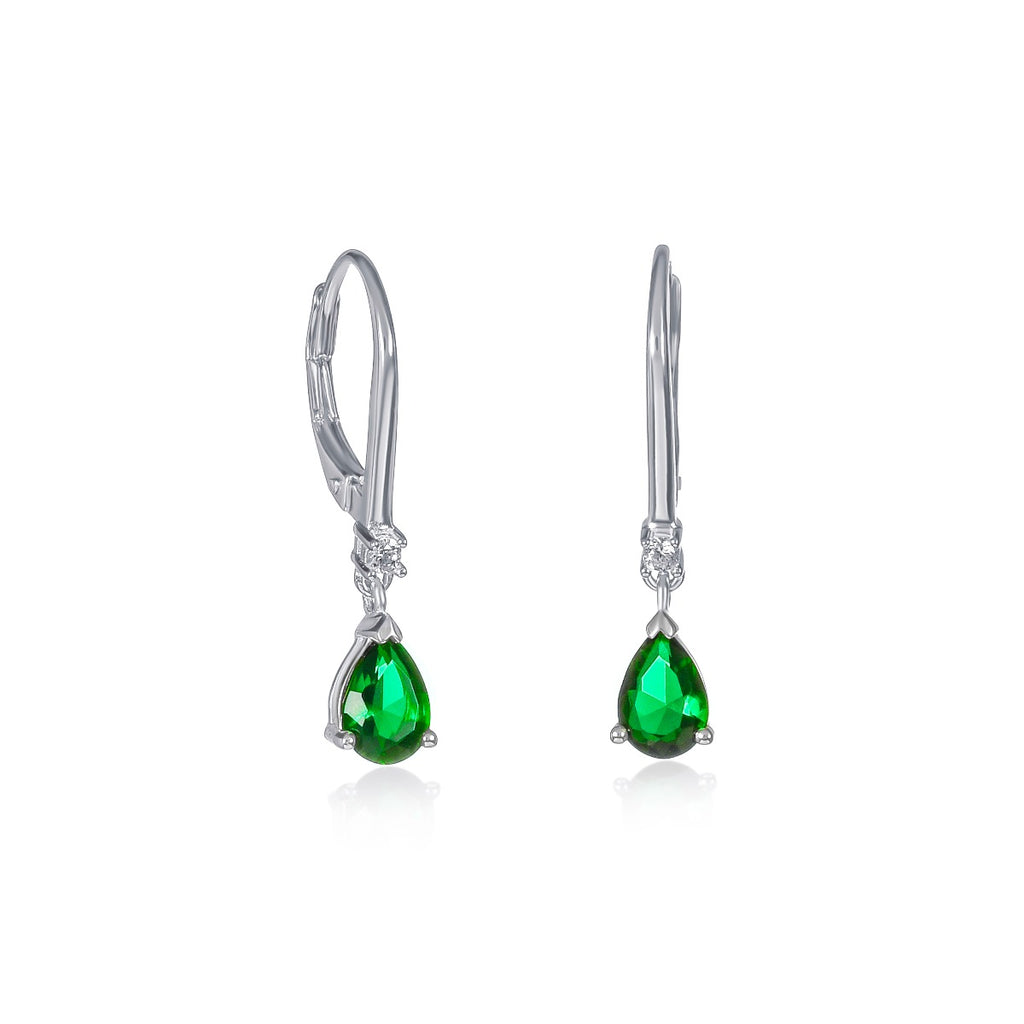 Sterling Silver Green Pear CZ Leverback Drop Earrings