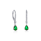 Sterling Silver Green Pear CZ Leverback Drop Earrings