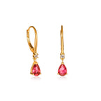 Gold Plated Sterling Silver Red Pear CZ Leverback Drop Earrings