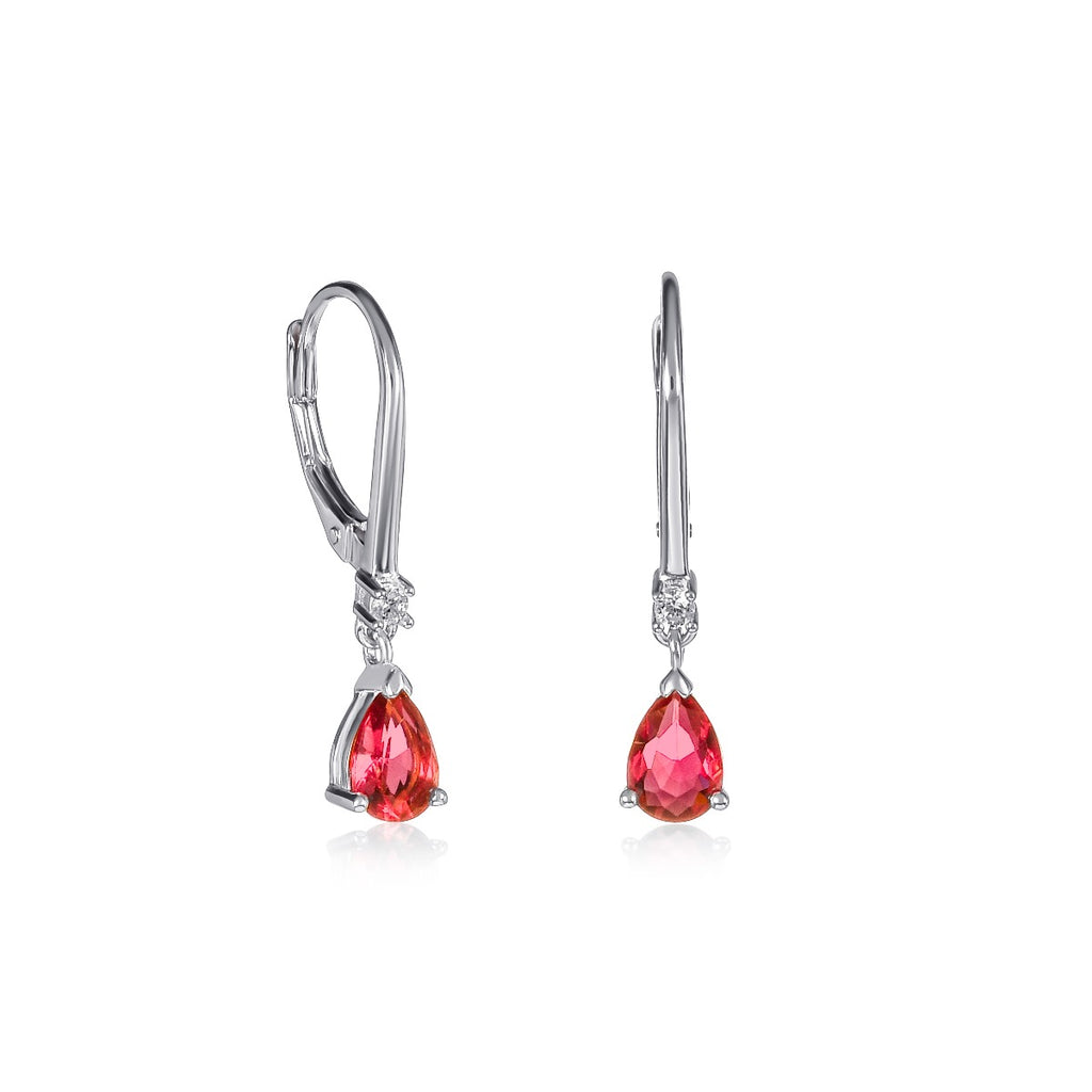 Sterling Silver Red Pear CZ Leverback Drop Earrings