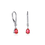 Sterling Silver Red Pear CZ Leverback Drop Earrings