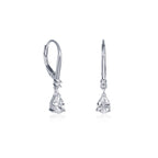 Sterling Silver Pear CZ Leverback Drop Earrings