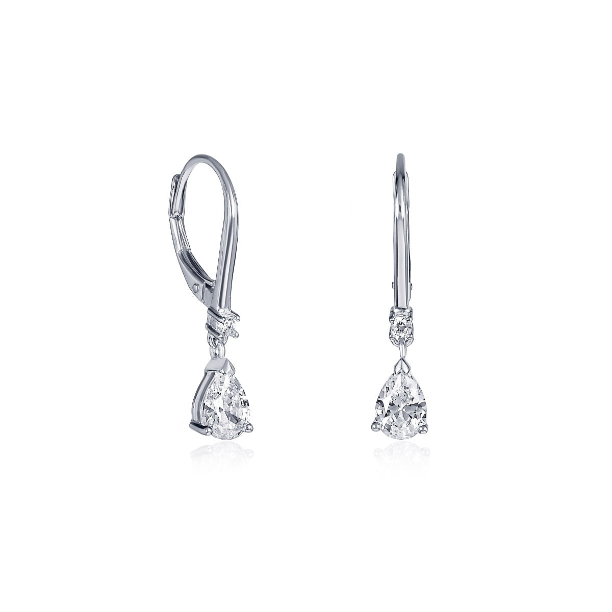 Sterling Silver Pear CZ Leverback Drop Earrings