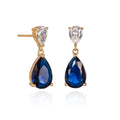 Gold Plated Sterling Silver Pear Shaped Dark Blue Drop Earrings