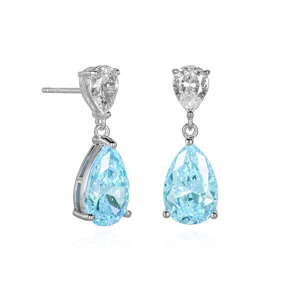 Sterling Silver Pear Shaped Light Blue Drop Earrings