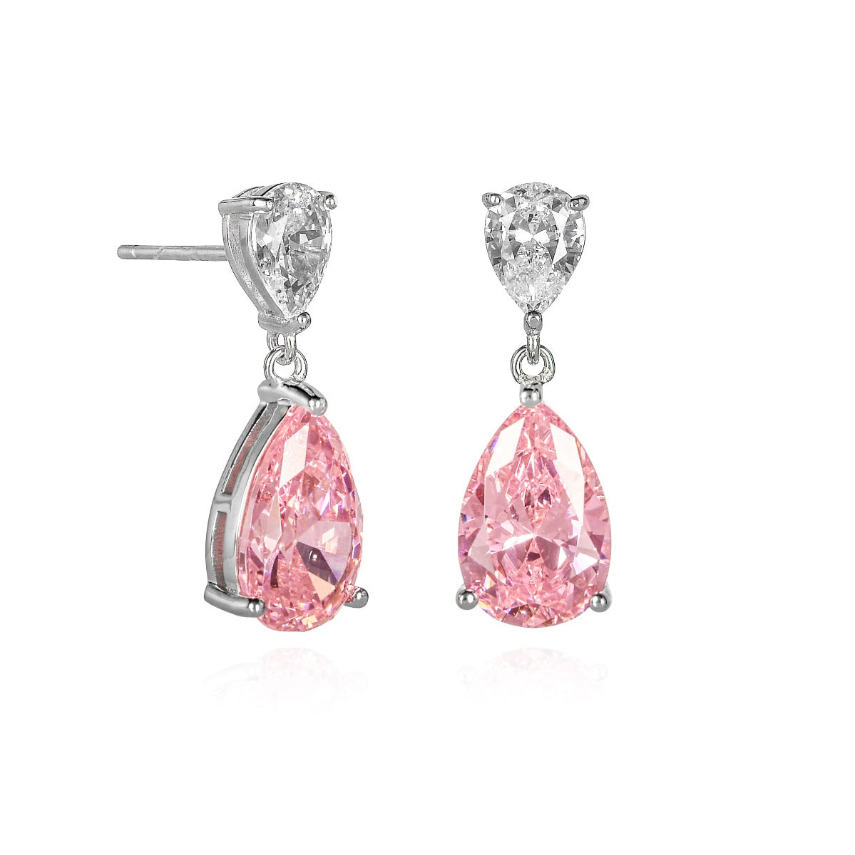 Sterling Silver Pear Shaped Light Pink Drop Earrings