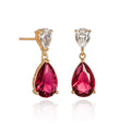 Gold Plated Sterling Silver Pear Shaped Red Drop Earrings
