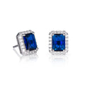 Sterling Silver Emerald Cut Blue Halo Stud Earrings