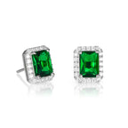Sterling Silver Emerald Cut Green Halo Stud Earrings