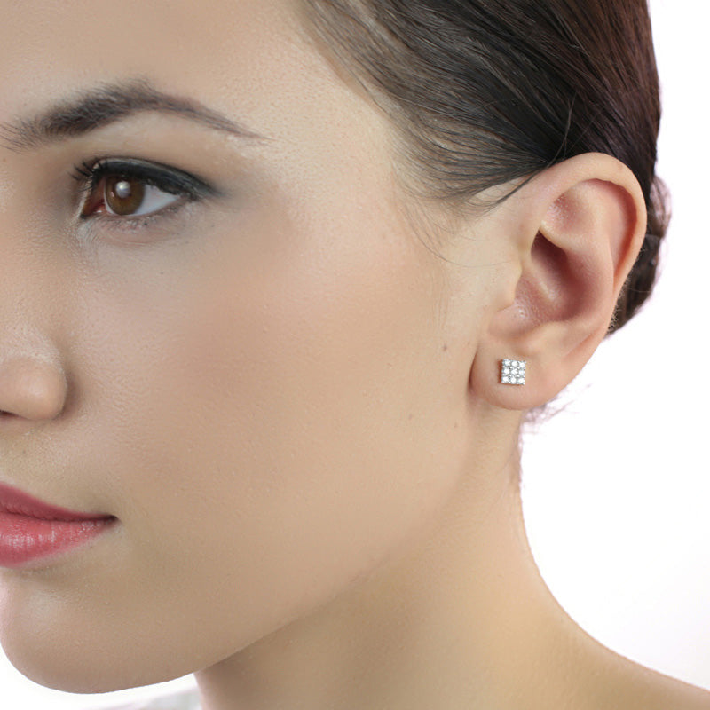 Square 0.35ct cluster diamond studs in 9K yellow gold