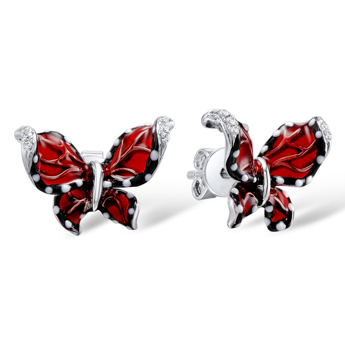 Sterling Silver Burgundy Enamel Butterfly Earrings