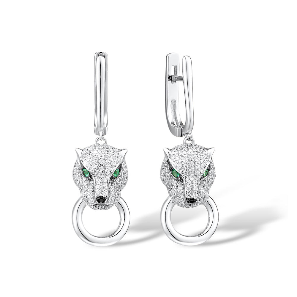 925 silver panther drop earrings