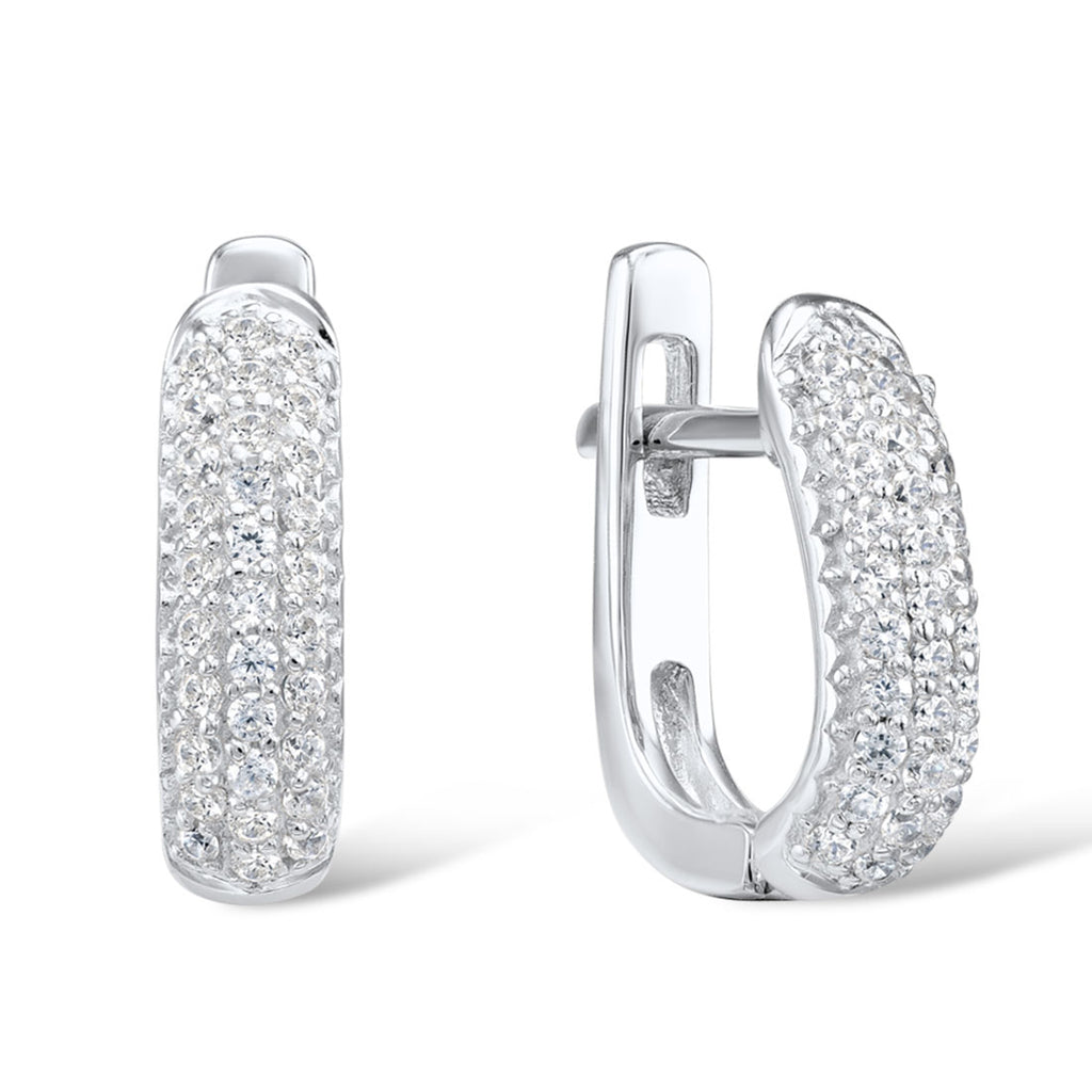 Sterling Silver Hoop Earrings 20mm, Channel Set Baguette Cubic Zirconia