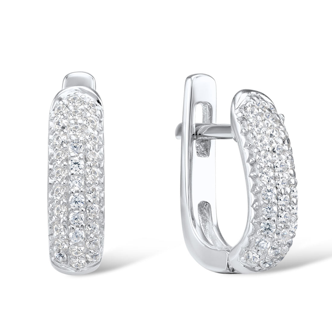 Sterling Silver Hoop Earrings 20mm, Channel Set Baguette Cubic Zirconia