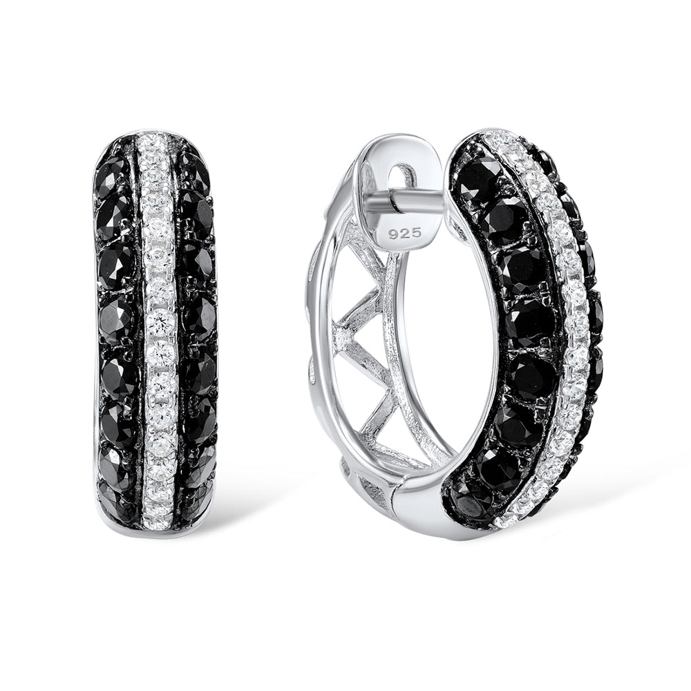 Sterling Silver Hoop Earrings with Black and White Stones