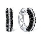 Sterling Silver Hoop Earrings with Black and White Stones