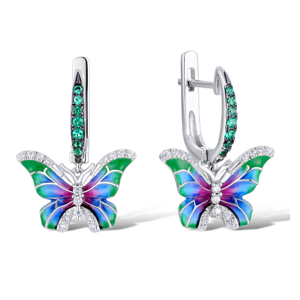 green butterfly drop earrings