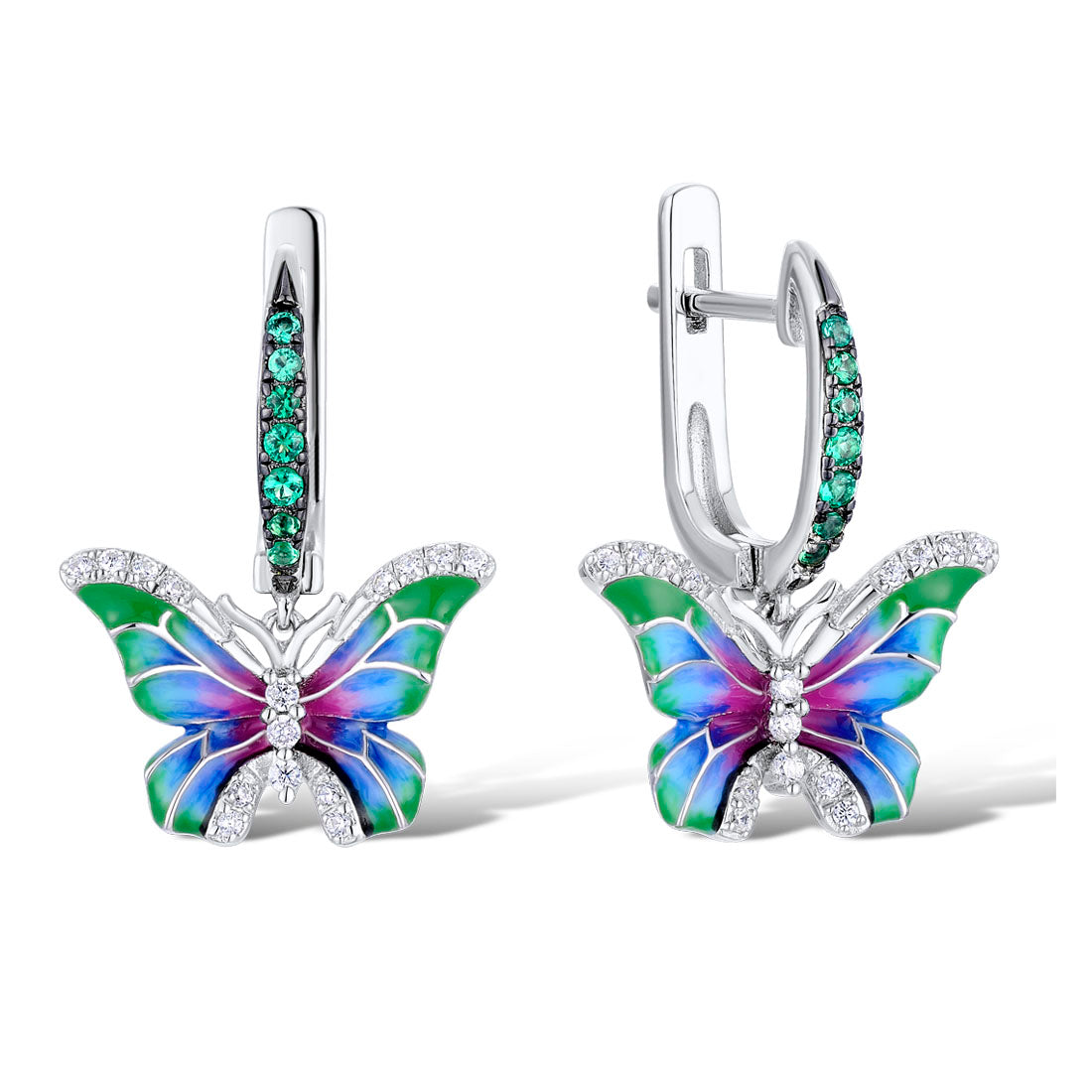 green butterfly drop earrings