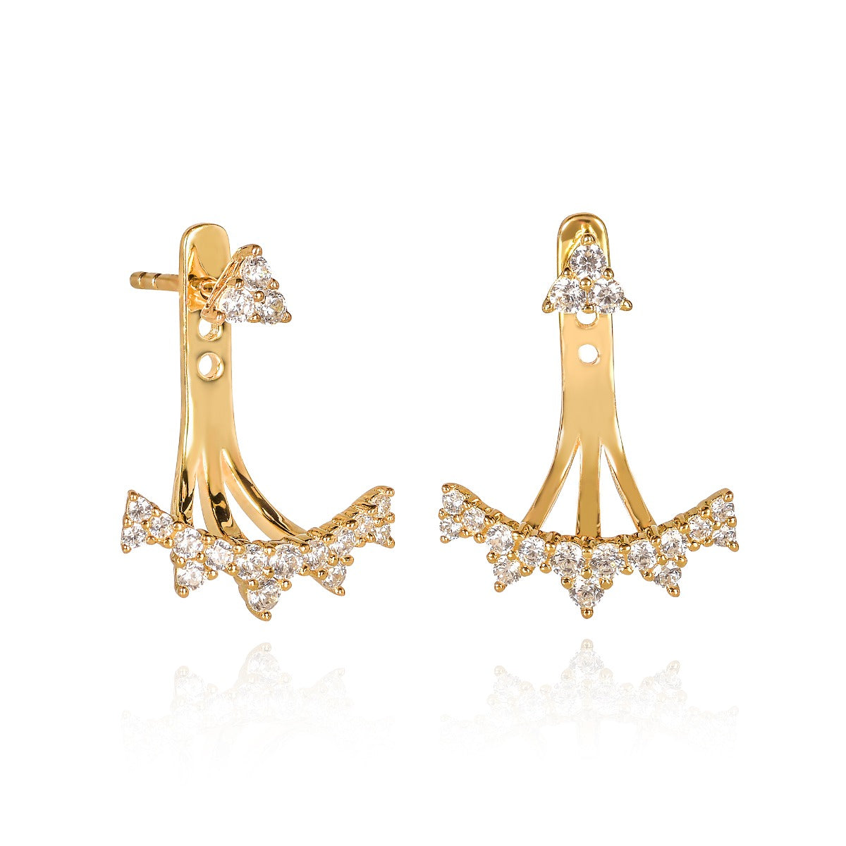 Gold Plated Sterling Silver Ear Jacket Earrings with Cubic Zirconia