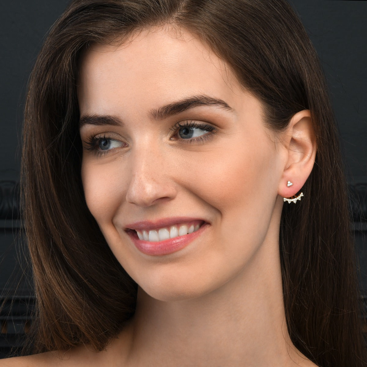Gold Plated Sterling Silver Ear Jacket Earrings with Cubic Zirconia