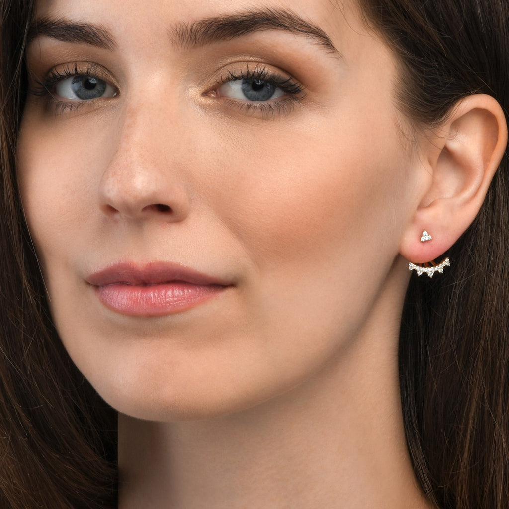 Gold Plated Sterling Silver Ear Jacket Earrings with Cubic Zirconia