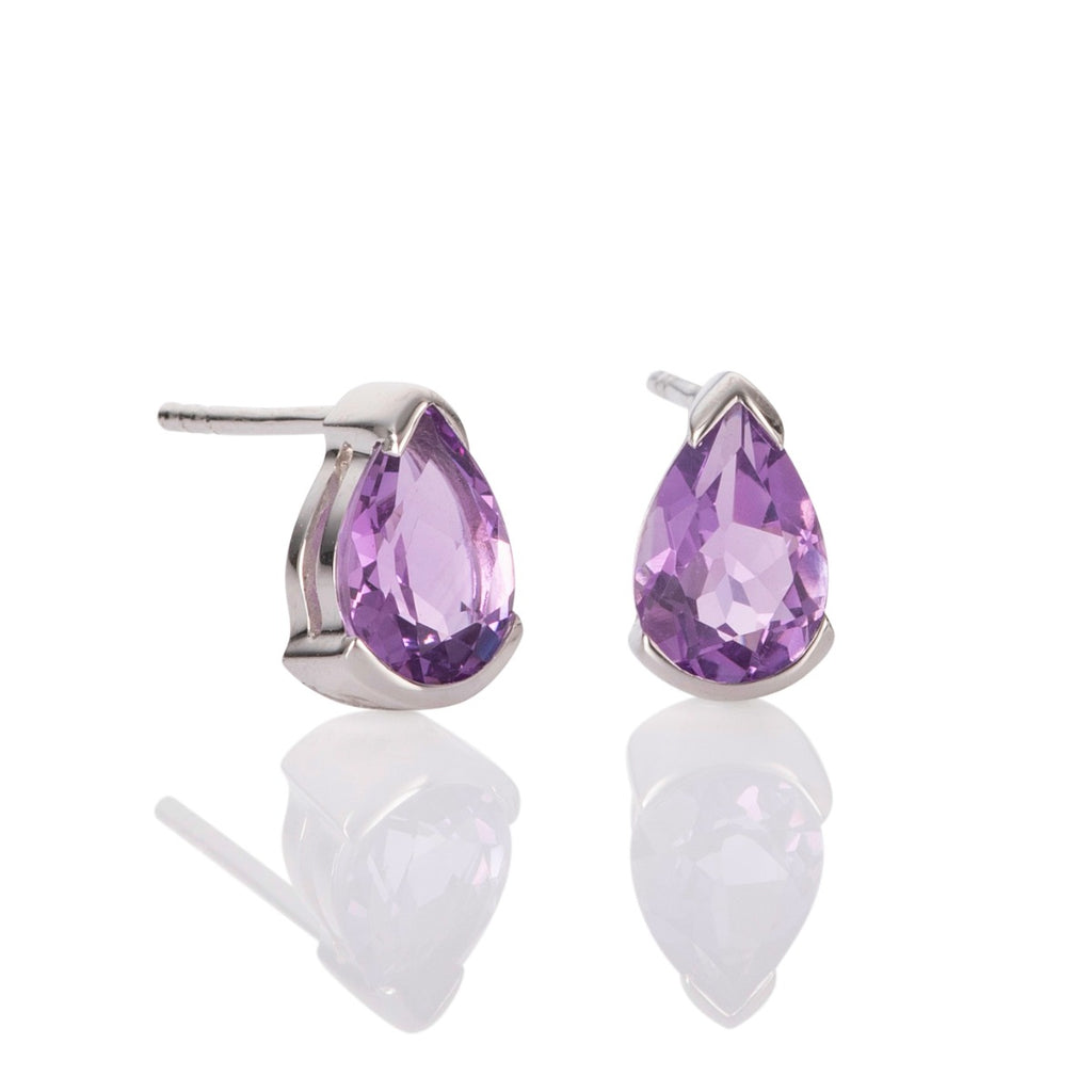 Pear Shaped Amethyst Drop Earrings in Sterling Silver