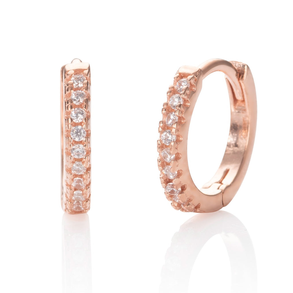 Small Rose Gold Huggie Hoop Earrings in Sterling Silver