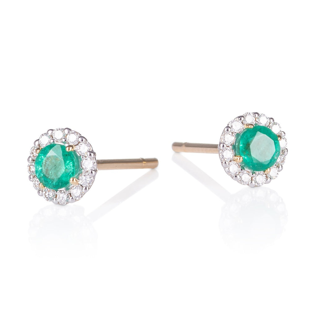 9K yellow gold emerald stud earrings with diamonds