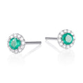 9K White gold emerald stud earrings with diamonds