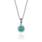 Emerald halo necklace in white gold