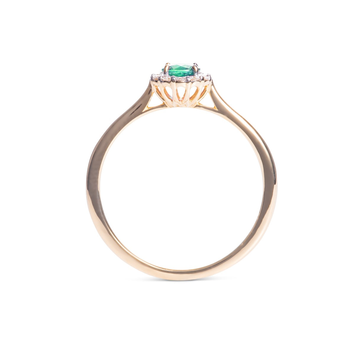 Emerald Ring 0.32ct Round Emerald & 0.09ct Diamonds 9K Yellow Gold