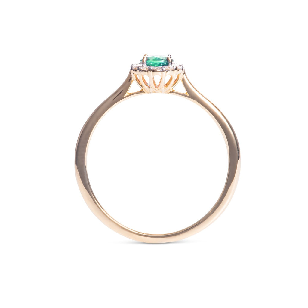 Emerald Ring 0.32ct Round Emerald & 0.09ct Diamonds 9K Yellow Gold
