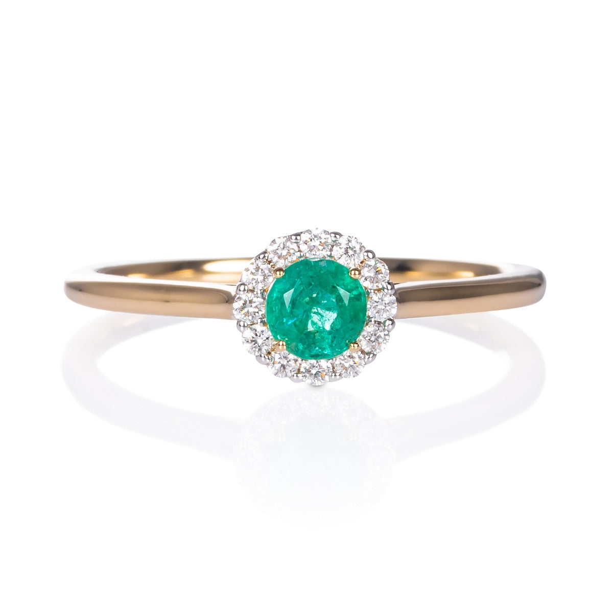 Emerald Ring 0.32ct Round Emerald & 0.09ct Diamonds 9K Yellow Gold