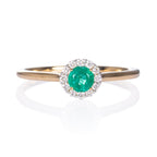 Emerald Ring 0.32ct Round Emerald & 0.09ct Diamonds 9K Yellow Gold