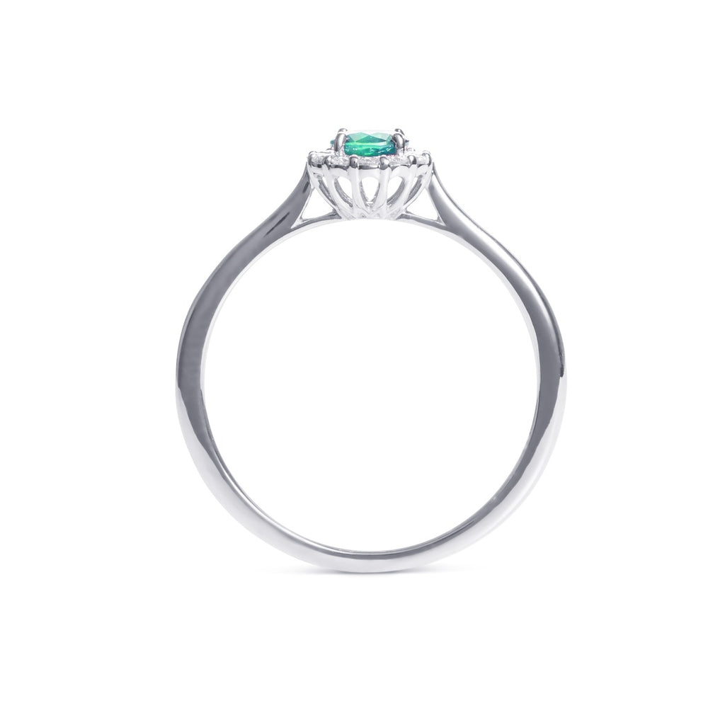Emerald Ring 0.32ct Round Emerald & 0.09ct Diamonds 9K White Gold
