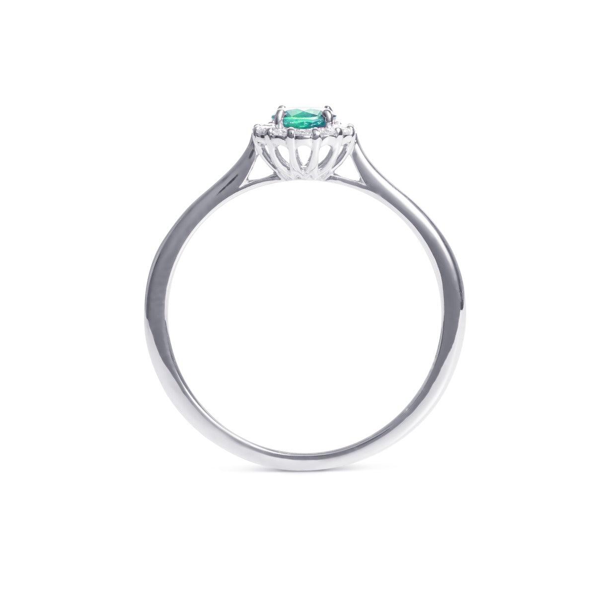 Emerald Ring 0.32ct Round Emerald & 0.09ct Diamonds 9K White Gold