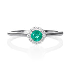 Emerald Ring 0.32ct Round Emerald & 0.09ct Diamonds 9K White Gold