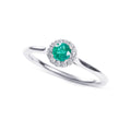 Emerald Ring 0.32ct Round Emerald & 0.09ct Diamonds 9K White Gold